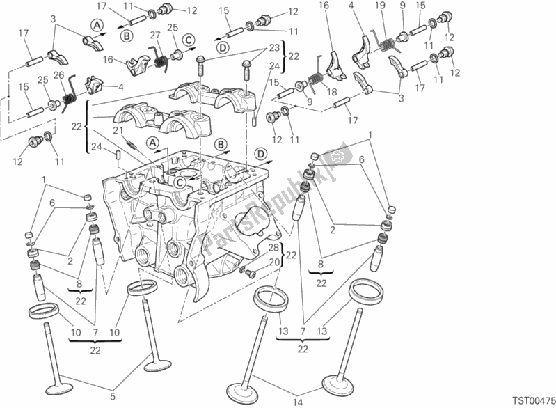 Alle onderdelen voor de Verticale Cilinderkop van de Ducati Multistrada 1200 S Touring D-air 2014